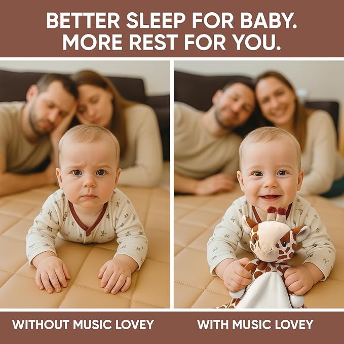 Baby Sleep Soother Brown Giraffe Plush with Heartbeat & Lullaby Sounds, 4-in-1 Sound Machine, Security Blanket & Pacifier Holder, Baby Registry Essential & Christmas Gift for Newborns & Infants