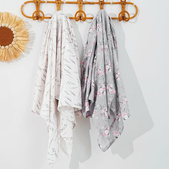 Baby Muslin Swaddle Blankets,2 Pack Receiving Blanket Baby Girl & boy,Large47 x 43 inches,Soft & Skin Friendly Swaddle Blanket Wrap(Florals)