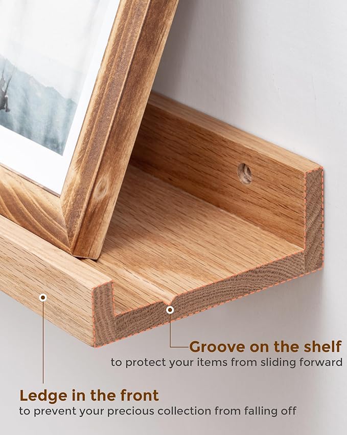Axeman Oak Picture Ledge Shelf, 48 Inch Floating Shelves Set of 2, Solid Oak Wood Wall Shelves with Lip, Wall Decor Storage for Bedroom Living Room Bathroom Kitchen Nursery Photo Picture, Natural Oak