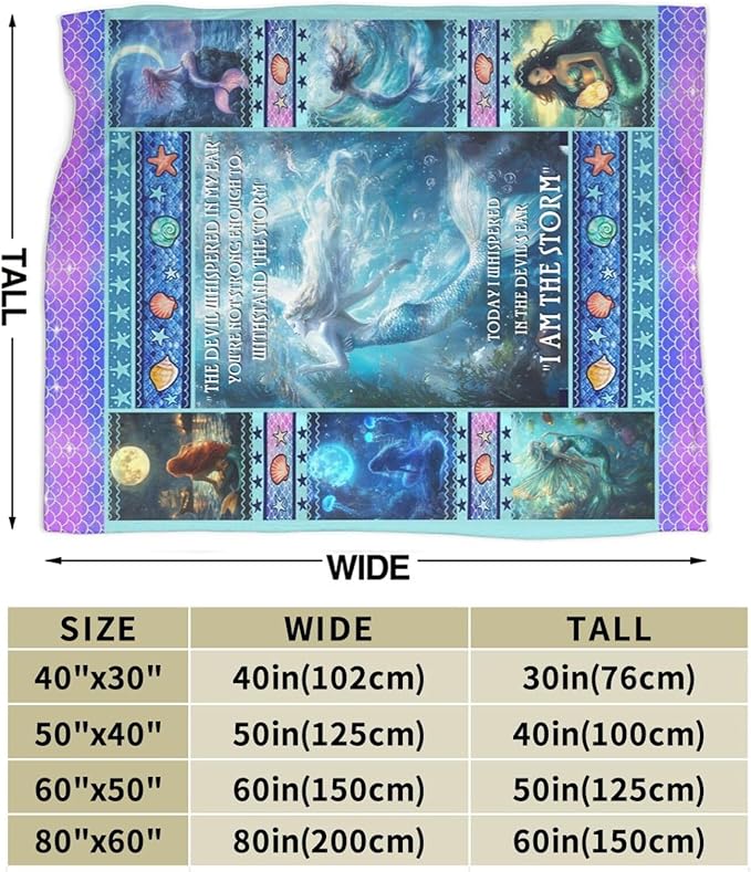 Mermaid Blanket for Girls Blue Ocean Throw Blankets Soft Cozy Warm Fuzzy Fleece Marine Life Shells Bedding Flannel Throws Stuffed Animal Gifts for Mermaid Lovers Kids Men Women Bedroom Decor 60"x50"