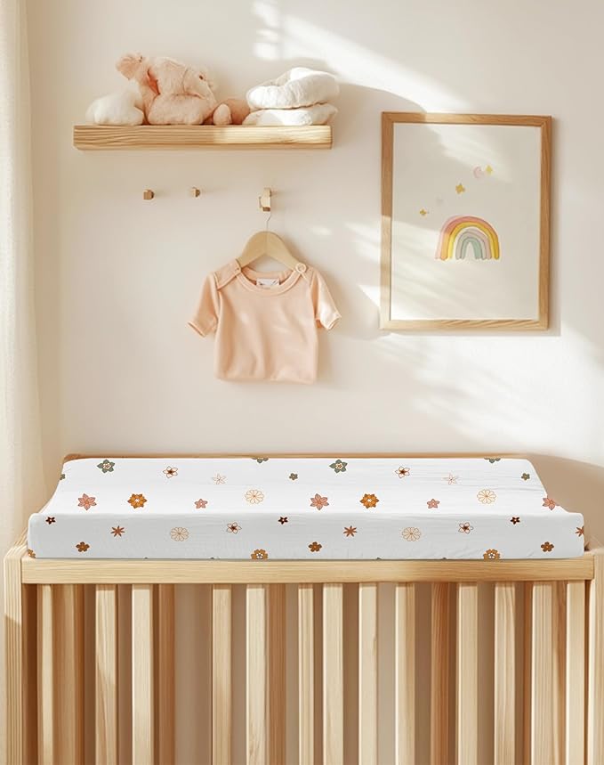 Changing Pad Cover for Baby Boy Girl 2 Pack, Muslin Changing Table Pad Covers with Boho Style, Neutral Nursery Bedding Essentials Soft and Breathable(Sage & Flower-B)