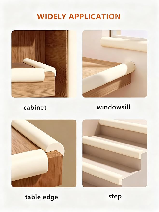 Baby Proof Edge Corner Protector, 16.4FT 0.47''Th L-Shape Furniture Corner & Edge Safety Bumpers with 10 Corners, Pre-Taped, Soft NBR Rubber Foam Desk Edge Cushion Wall Corner Protector (Beige)