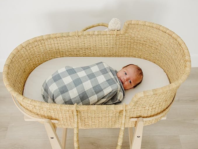 Mebie Baby Dusty Blue Gingham Muslin Swaddle, Modern and Neutral Swaddle Blanket for Baby Girl or Boy, Soft Baby Blankets, 0-3 Month, Comfy Wrap, Baby Essentials & Gifts