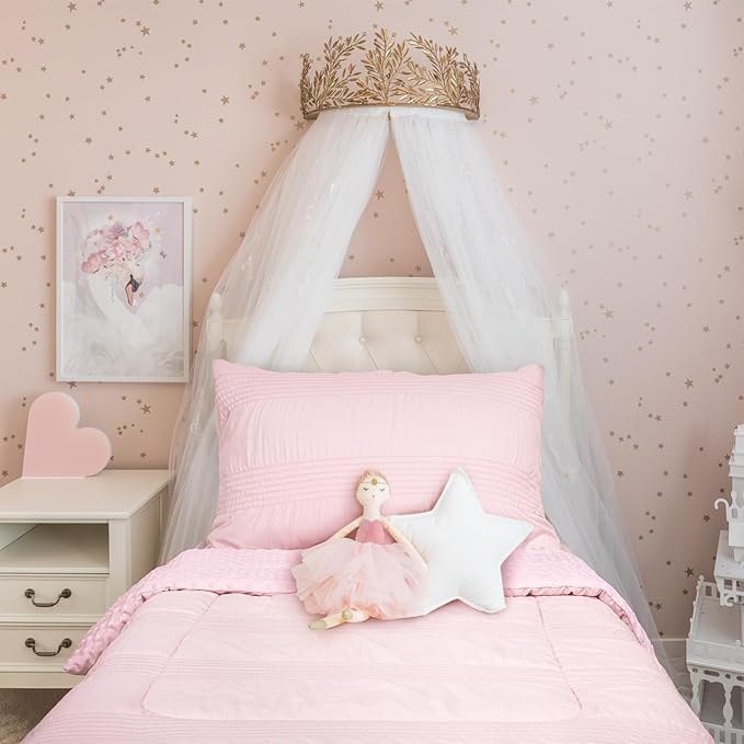 Toddler Bedding Set, Plush Minky Fabric Crib Bedding Set for Girls, Breathable and Soft Baby Crib Bedding Set, Includes Toddler Comforter, Flat Sheet, Fitted Sheet and Pillowcase (Pink)
