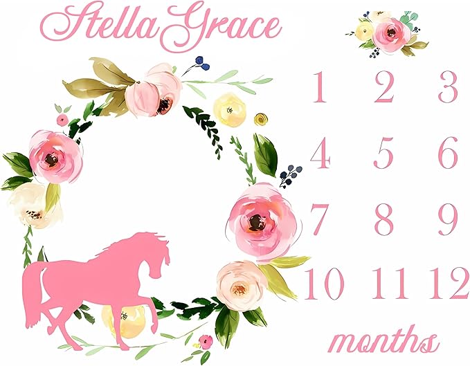 OLIVE OLIVIA Personalized Monthly Baby Milestone Blanket, Baby Months Blanket, Perfect Custom Newborn Gifts,50"x60"