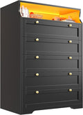 EnHomee Black Dresser with LED Light, Tall Dresser for Bedroom, 5 Drawers & 1 Shelves Space Saver for Bedroom, Hallway, 31.3" W x 48.5" H x 15.7" D