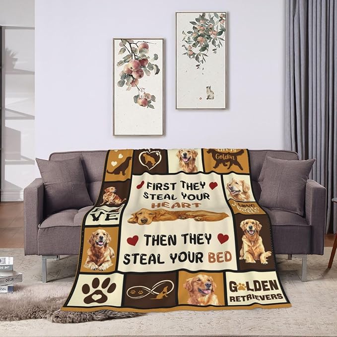 Golden Retriever Blanket Golden Retriever Throw Blanket Gifts Super Soft Flannel Lightweight Fluffy Plush Fuzzy Fleece Dog Decor Blanket for Woman Girl Kids Boys for Bed Sofa Bedding 60"X80"