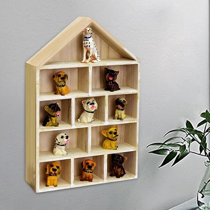 Wooden Outline Box Display Shelf, Wall-Mounted Organizer for Home Decor, House-Shaped Storage Shelving, Multi-Compartment Wood Shelf for Living Room, Bedroom, Office