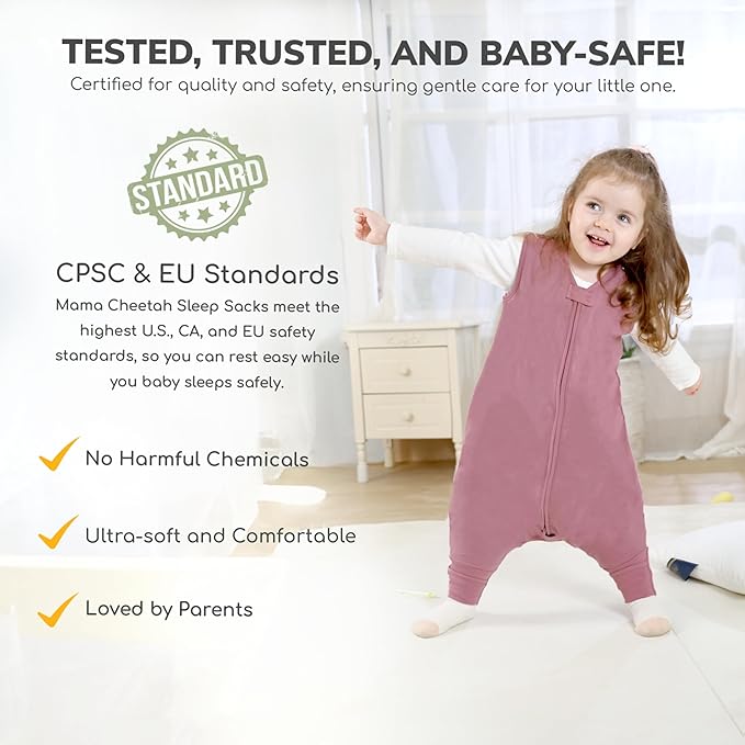 Mama Cheetah Toddler Sleep Sack with Feet 4T-5T, 1.0 TOG Organic Cotton Baby Wearable Blankets with Legs, Baby Sleeping Bag for Walkers, Early Walker X-Large