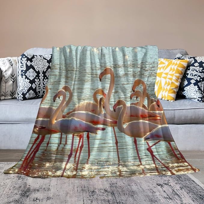 Flamingo Blanket Flamingo Gifts for Girls Boys Woman Kids Lover Ocean Coastal Throw Blankets Soft Blanket Warm Fleece Flannel Plush Blankets for Bed Sofa Couch 50"x60"