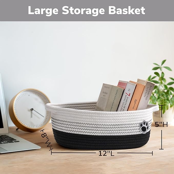 Dog Basket Gift Basket Empty, Woven Storage Baskets for Towels, Cute Dog Storage Bins with Handles, Small Cotton Rope Baskets for Shelf, 12 x 8 x 5 inches