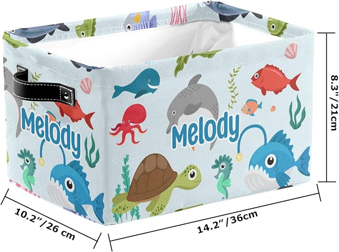 Deven Ocean Animal Personalized Large Storage Baskets for Organizing Shelves with Handle,Closet Decorative Storage Bins for Bathroom,Nursery,Home