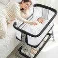 Baby Bassinet Bedside Sleeper, 3 in 1 Rocking Bassinet for Baby, Arms Reach Co Sleeper Bassinet with Wheels, Adjustable Height, Storage, Mattress & Canopy (Black)