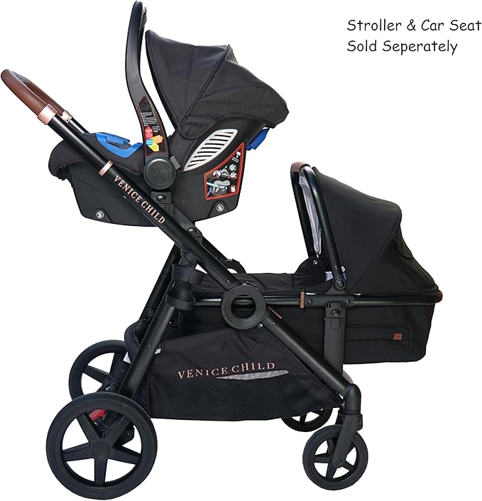 Venice Child Maverick Infant Bassinet for Single to Double Stroller (Not Included) with Cell Phone Side Pocket and Sun Guard Canopy, Eclipse