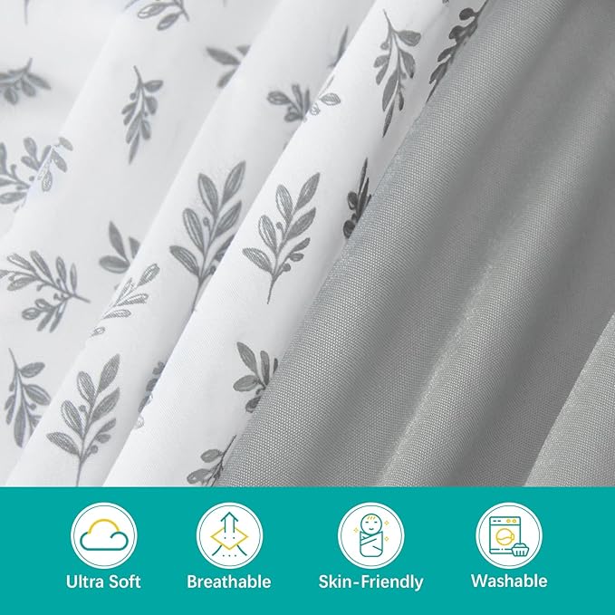 Crib Sheets 4 Pack for Baby Boys & Girls, Neutral Crib Sheet Fitted 52'' x 28'' for Standard Crib & Toddler Mattress, Ultra Soft Material Baby Sheet, Grey Leaf