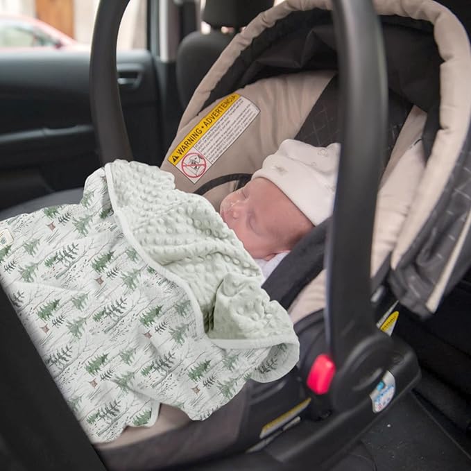 lulumoon Baby Blankets for Boys Newborn: Muslin & Minky Dotted Backing - Thermal Receiving Blanket for Stroller 30"x40"(Green Pine)