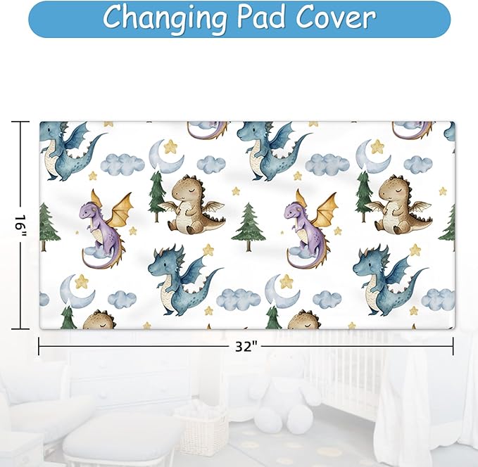Custom Baby Crib Bedding Set, 5 Pcs Personalized Name Baby Crib Set for Boys, Dinosaur Nursery Bedding Sets, Double Layer Flannel Blanket, Newborn Infant Toddler & New Parents Customized Gifts