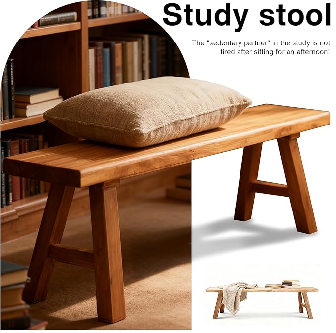 Wooden Entryway Bench Farmhouse for Bedroom End of Bed Vintage Artisan Live Edge Ustic Interior Decor Accent Mudroom,Bedside,Dinette Table,Noodle Narrow Bench (63" W x 17.7" H x 10" D)