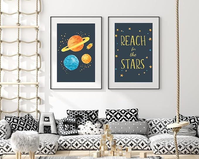 VUVUKU Space Nursery Print Themed Boy Decor Outer Kids Wall Art Baby Prints Playroom