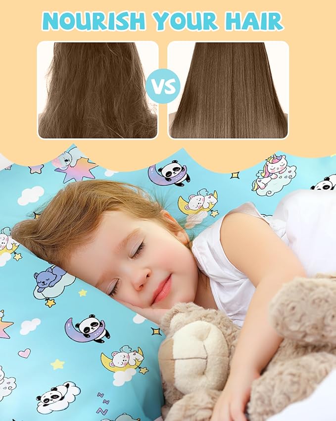 Silk Pillowcase for Kids - 30 x 20 Inches Queen Size Mulberry Silk Pillow Case with Zipper Cute Cartoon Kawaii Teens Girls Boys Pillowcase for Hair and Skin, Sleeping Animals