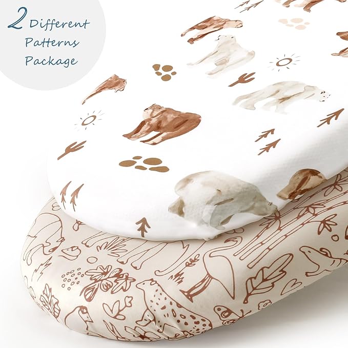 Stretch Ultra Soft Fitted Bassinet Sheet Set 2 Pack, Universal Fit for Bassinets Baby Cradle Moses Basket Oval Rectangle Mattress Safe and Snug, Stylish Bassinet Sheets of Sunny Bear Print