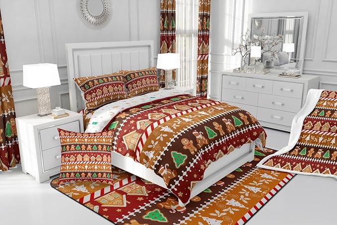 Feelyou Merry Christmas Comforter Set Full Size Greenland Home Bedding Set for Kids Boys Girls Xmas Tree Duvet Quilt Striped Bedroom Decor Microfiber 3 Pcs with 2 Pillow Cases