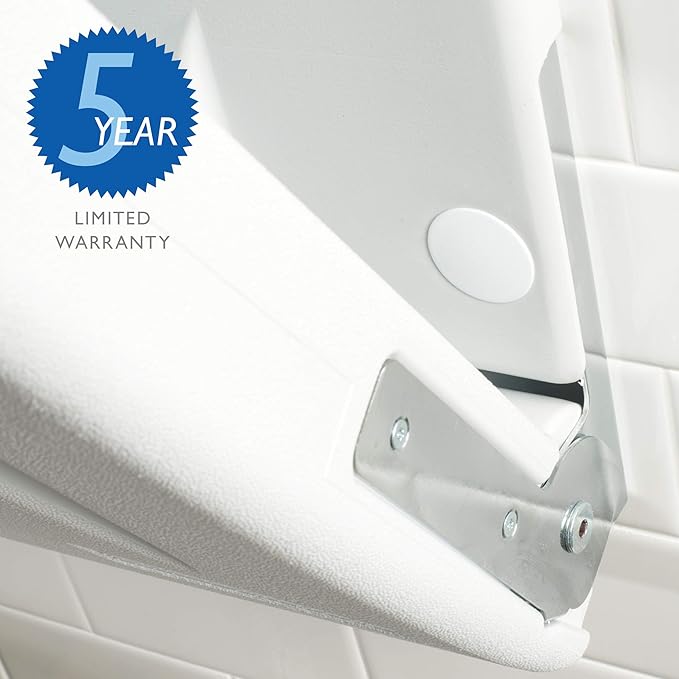 SafetyCraft Horizontal Wall-Mounted Baby Diaper Changing Station - Easy to Clean, High-Density Polyethylene w/Heavy Duty Steel Hinge - Built-in Liner Dispenser for Hooking Purse or Bag, Light Gray