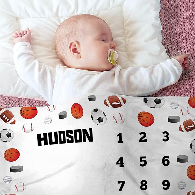 OLIVE OLIVIA Personalized Monthly Baby Milestone Blanket, Baby Months Blanket, Perfect Custom Newborn Gifts,50"x60"