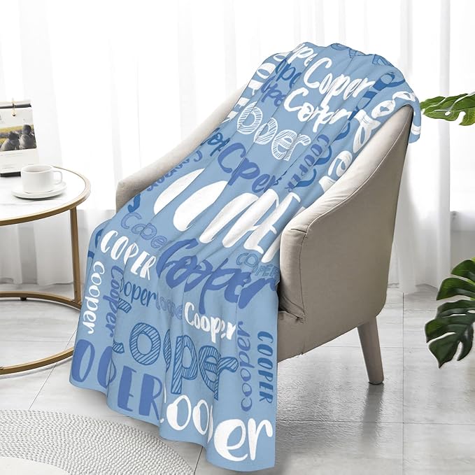 Dr.TOUGH Personalized Blankets with Name Customized Baby Blankets for Girls Boys Adults Monogrammed Blankets and Throws Christmas Birthday Mothers Fathers Valentines Day Gift (Sky Blue,30''×40'')