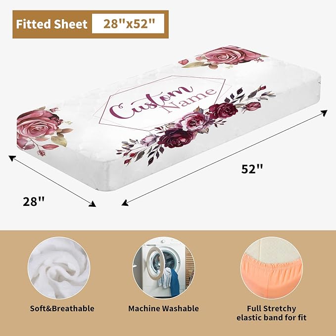 Custom Baby Crib Bedding Set, 3 Pcs Personalized Nursery Bedding Set with Name, Soft Baby Bedding Crib Sets with Blanket - Toddler Crib Sets for Girls Boys, Infant Newborn Gifts, Red Rose