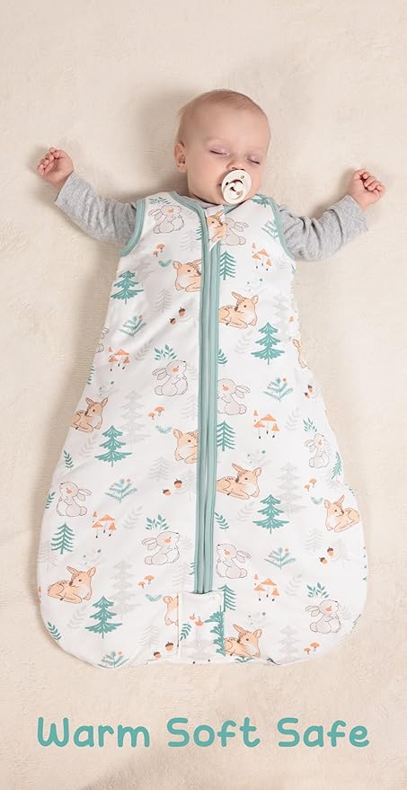 Baby Sleeping Bag 2.5 TOG Cotton Winter Sleep Sack for Newborn babies, Unisex Baby Wearable Blanket with Animal Patterns, Deer, S