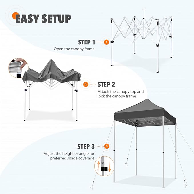 EAGLE PEAK 5x5 Pop Up Canopy Tent Instant Outdoor Canopy Easy Set-up Straight Leg Folding Shelter, Gray