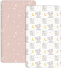 Pack and Play Sheets 2 Pack, Fitted Jersey Knit Mini Crib Sheets for Baby Boys and Girls, Compatible with Graco Pack N Play and Mini Crib Mattress (Elephant Dream, Pack N Play/Mini Crib Sheets)