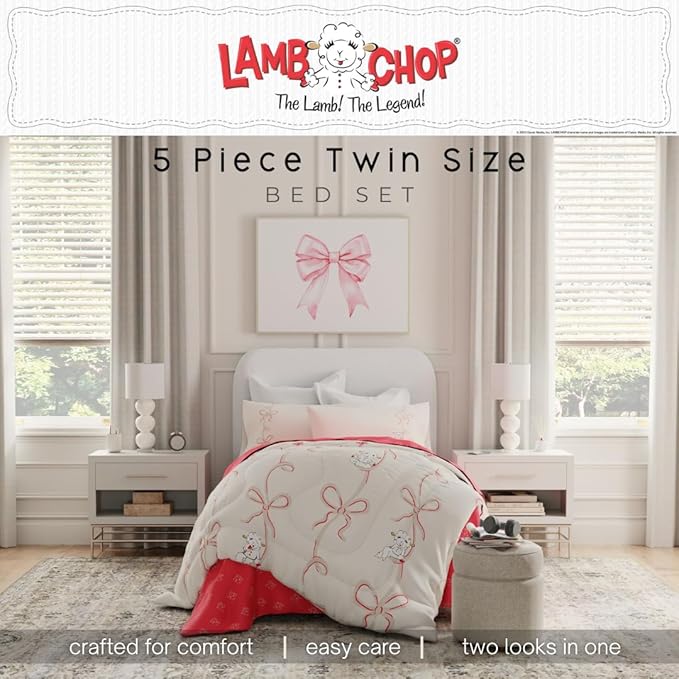 Lamb Chop Retro Classic 5 Piece Twin Bedding Set - Super Soft Cozy Reversible Comforter and Sheet Set with Sham, (Officially Licensed Product) by Franco
