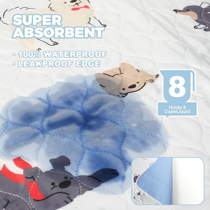Bed Wetting Pads for Kids & Toddlers, 36"x36" 5 Layer Waterproof Washable Pee Pads, Potty Training Mattress Protector, Absorbent Chuck Pads Non Slip for Bedwetting Kids, Hospitals, Pet (White,2Packs)