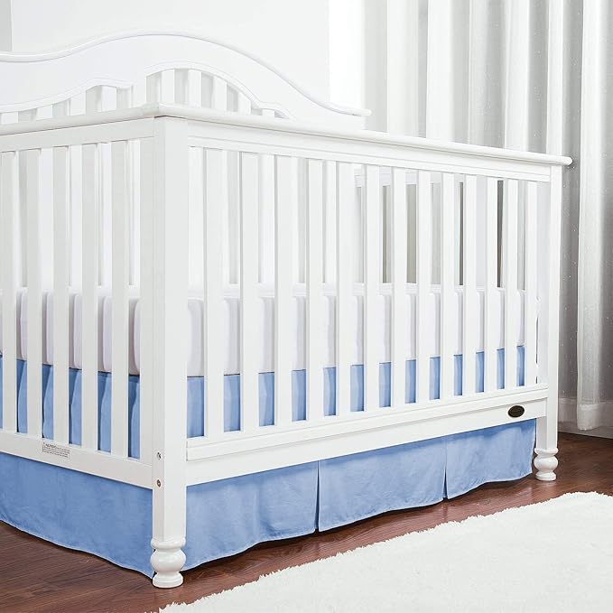 Box Pleated Crib Bed Skirt Premium 100% Cotton 800 Thread Count Nursery Crib Toddler Bedding Crib Bedskirt for Baby Boys or Baby Girls, (28" x 52") + 14" Drop Lenght - Light Blue Solid