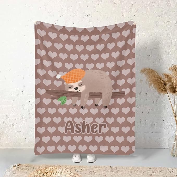 Sloth Hearts Personalized Receiving Sherpa Fleece Baby Blankets for Girls Boys Kids, Swaddle Blankets Gift for Newborn Crib Infants 30x40 Inches