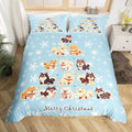 Manfei Xmas Tree Duvet Cover Set King Size, Cute Christmas Dogs Print Comforter Cover with 2 Pillowcases, New Year White Snowflake Print Bedding Set 3pcs for Kids Boys Girls Bedroom Decor,No Comforter