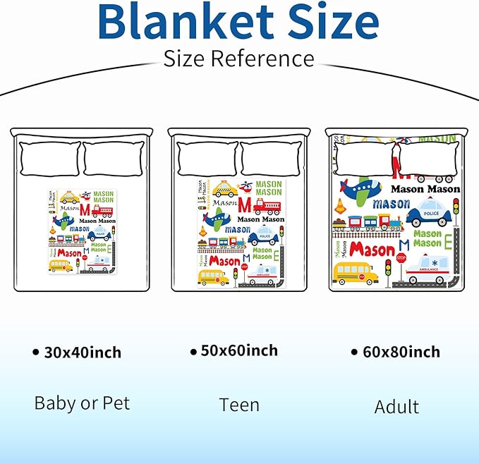 Personalized Blanket with Name for Boys, Custom Name Blanket City Car Transport, Soft Flannel Teen Blankets Customized Gift for Birthday Christmas-50x60in