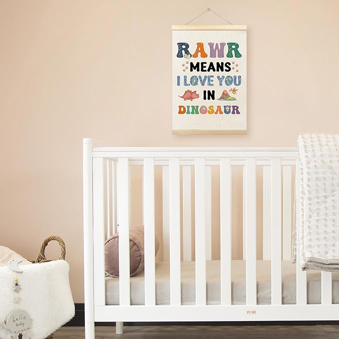 TLESKE Dinosaur Poster Hanger Frame for Boy Kids Room Bedroom Nursery Playroom, Raw Means I Love You Hanging Wall Art Decor Framed for Baby Boy, Dinosaur Wall Prints Picture Artwork Banner, 12x16