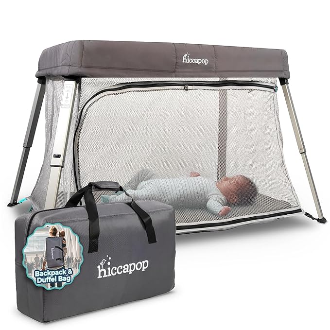 Hiccapop TravelPod Portable Crib for Baby, Lightweight, Foldable Travel Crib for Baby and Toddlers with Zippered Door, Waterproof Base & Carry Bag