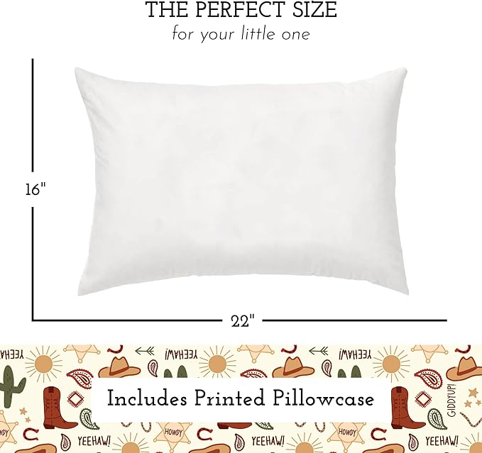 Little Sleepy Head Youth Pillow with Pillowcase 16x22 - Soft Jumbo Toddler & Hypoallergenic Kids Travel Pillow - Perfect for Sleeping (Giddyup)