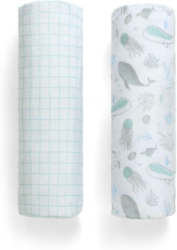 Delta Children Fitted Crib Sheets for Girls and Boys - 100% Organic Cotton Crib Sheet for Standard Crib and Toddler Mattresses - 28x52 Inch- GOTS Certified (Pack of 2), Sea Life