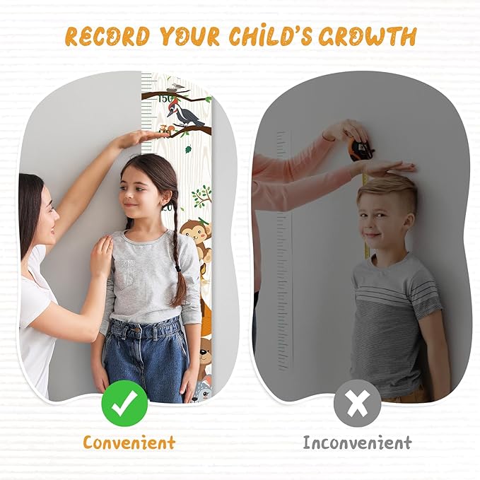 Kids Growth Chart for Wall - Premium Canvas Removable Height Ruler for Wall, Height Chart Measuring for Kids & Baby (Zoo)