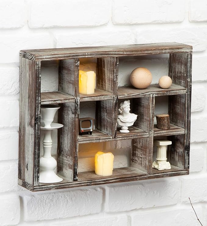 J JACKCUBE DESIGN Rustic Multi-Slot Shelf Cube Display 9 Compartment Shadow Box Wall mountable Shelf for Collection Square Freestanding Case Farmhouse Décor - MK570A (Rustic Wood)