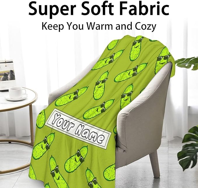 Custom Pickle Throw Blanket for Girls Boys - 40x50 Inches Crib Size - Soft Fluffy Cozy Blankets Gift - Green Funny Blanket Throws for Travel, Office
