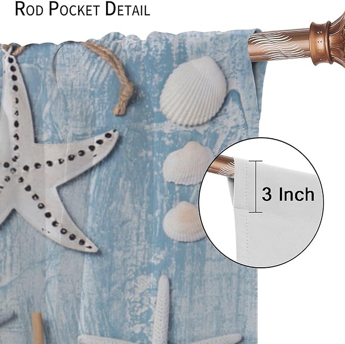 Nautical Curtain,Navy Anchor Sailing Map Starfish Seashells Bedroom Curtain,Waterproof Washable Fabric for Bedroom Decor Set 2 Panels,52x84 Inches