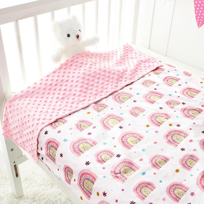 Pea Pod Baby Girls Blanket Soft Rainbow Minky Blanket for Newborn, 30'' x 40'' Double Layer Design, Dotted Backing Warm Baby Quilt Crib Blanket for Nursery/Stroller/Toddler Bed/Baby Car Seat