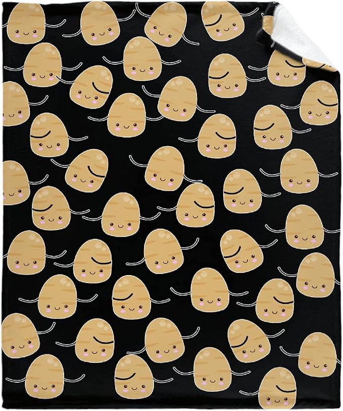 Thuswarm Cute Potato Kawaii Black Flannel Blanket Gifts Warm Cozy Soft Funny Print Throw for Bed Couch Sofa 50”×40” Small for Kid