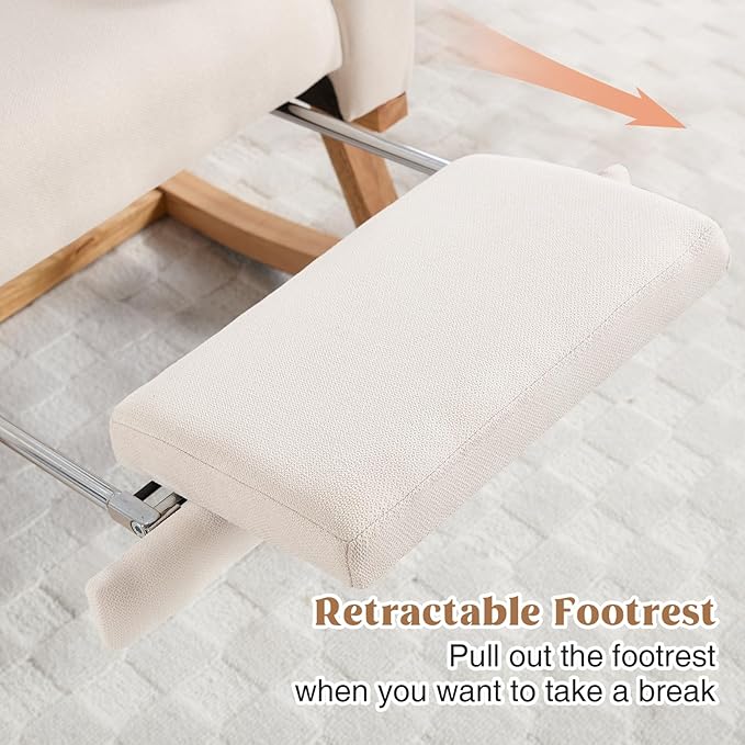 Rocking Chair Nursery, Nursing Rocking Chairs with Foot Rest for Mom Nursery, Glider Rocker Chair with Footrest and High Backrest for Living Room, Bedroom, Beige